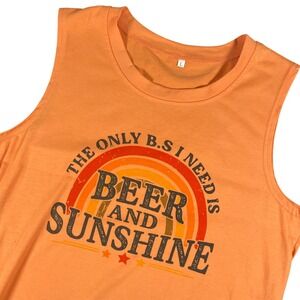 Beer and Sunshine Graphic Tank Top Mens Large Orange Sleeveless Funny Drinking‎